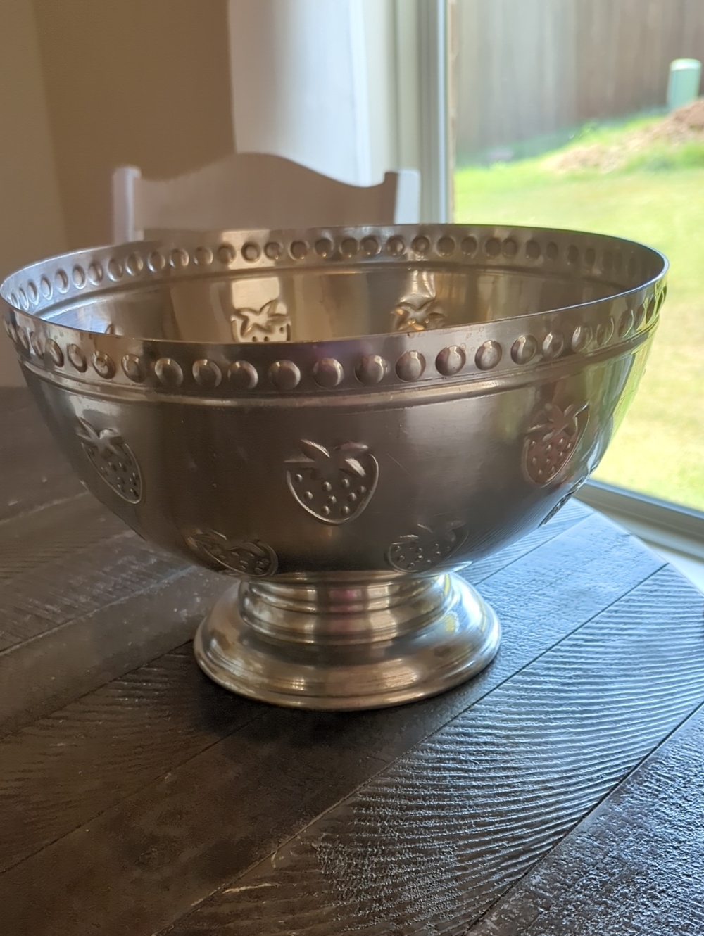 vintage IHI silver-tone aluminum pedestal serving bowl